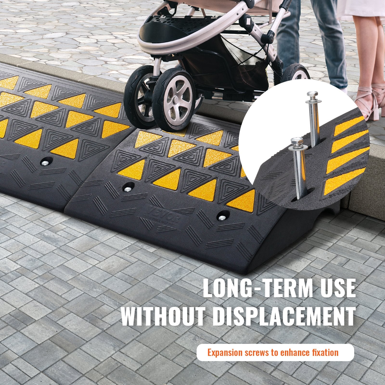 Heavy-duty Rubber Curb Ramp 2 Pack by Hlpmedical with stable grid structure, 15.2 cm rise for cars, bikes, wheelchairs, and pets.