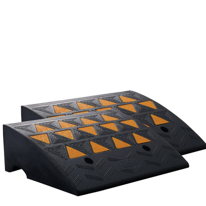 Heavy-duty Rubber Curb Ramp pack by Hlpmedical with stable grid structure, 15.2 cm rise, supports cars, wheelchairs, bikes, motorcycles.