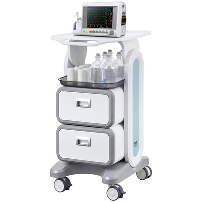 Hlpmedical 3-tier lab utility cart with 2 drawers, top tray, ABS material, mobile with 4 silent wheels, white for labs and clinics