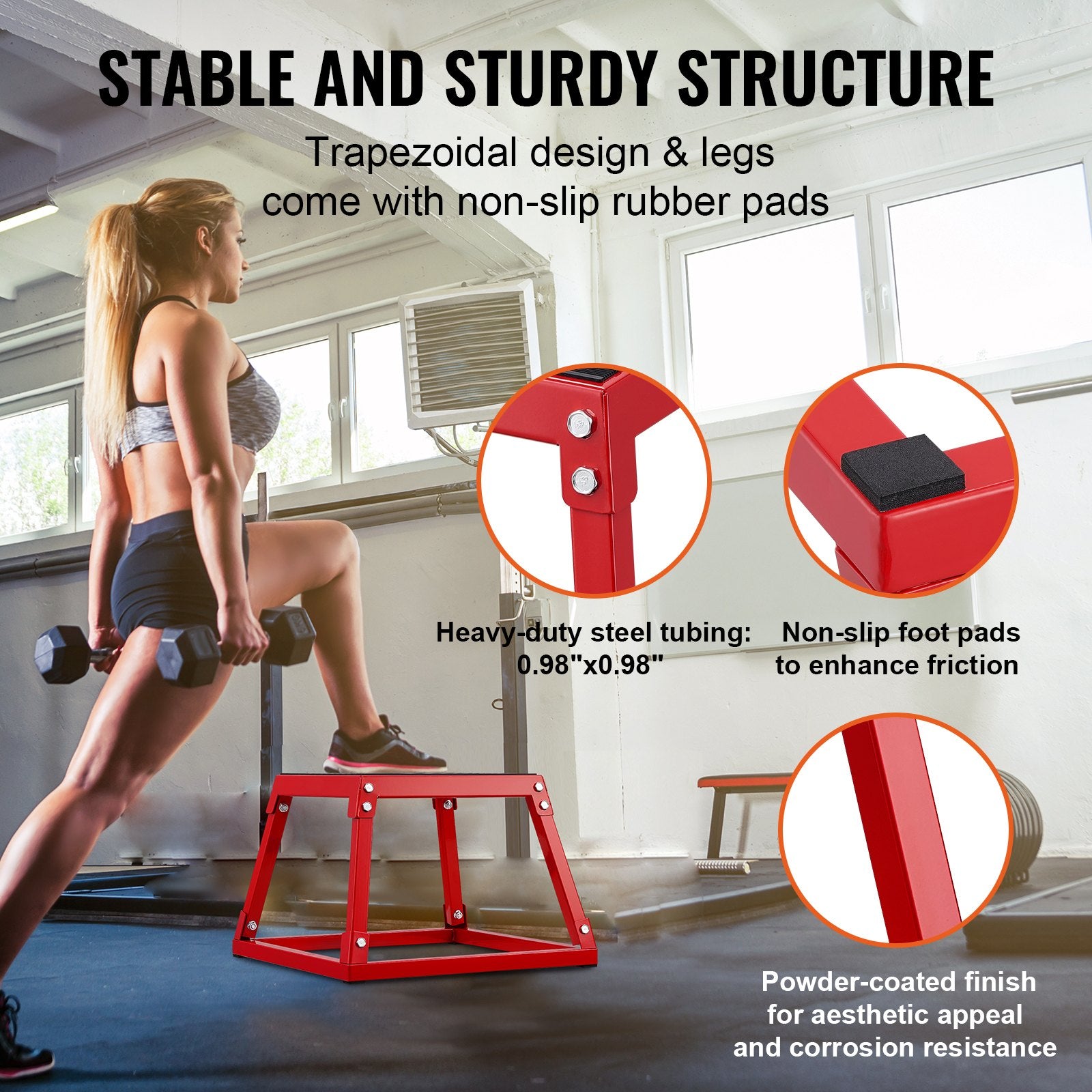 Red 12-inch plyometric jump box by Hlpmedical, steel fitness platform for agility, strength training, and home gym workouts.