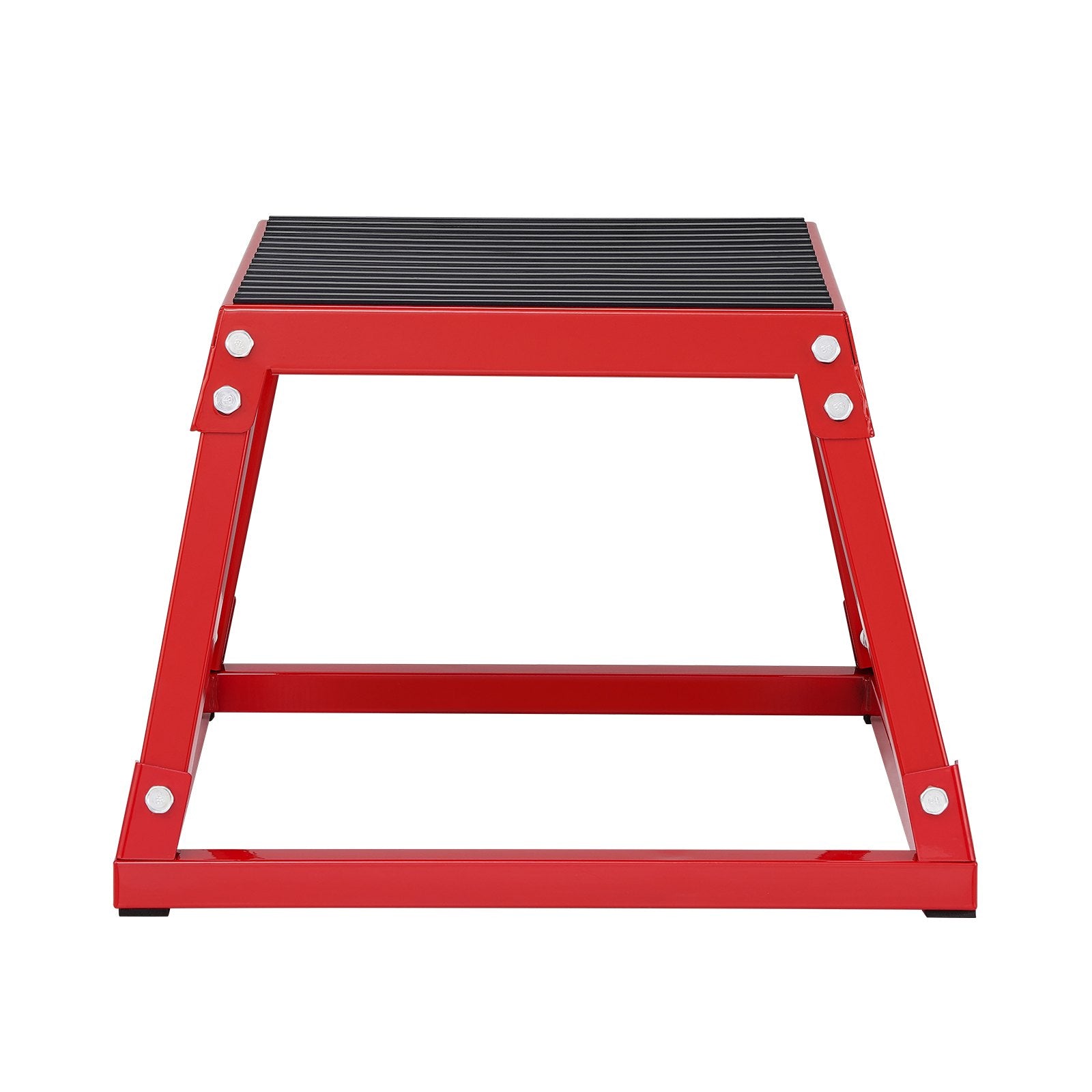 Red 12-inch plyometric jump box by Hlpmedical, steel fitness platform for agility, strength, and home gym conditioning exercises.