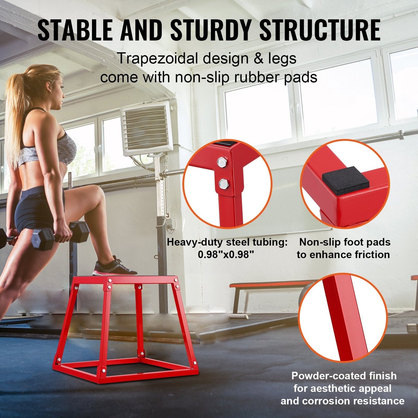 Red 18-inch plyometric jump box with anti-slip surface for agility, strength, and home gym fitness training by Hlpmedical.