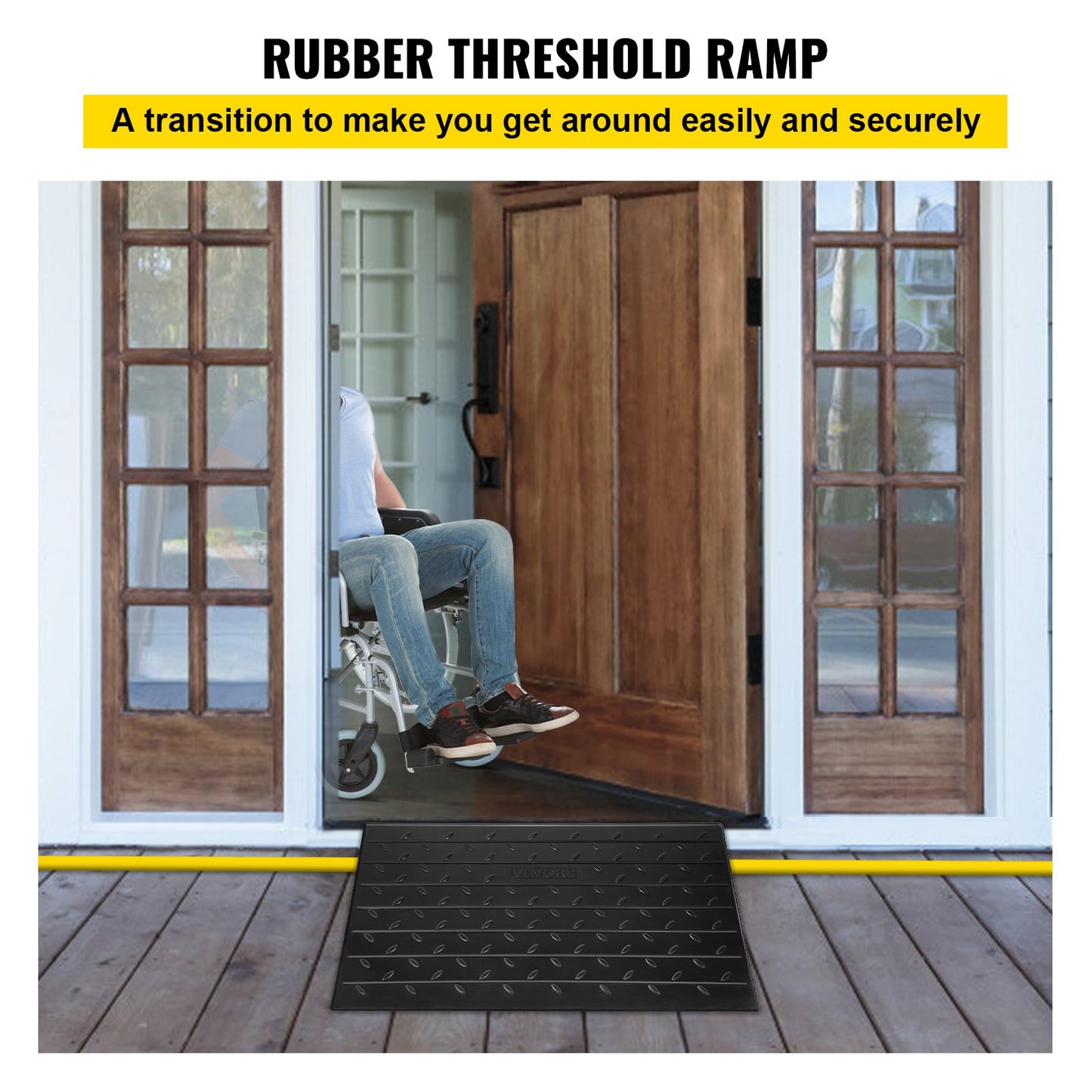 Hlpmedical rubber threshold ramp with 7.62 cm rise, 3-channel cord cover, supports wheelchairs and scooters, rated for 997.9 kg load