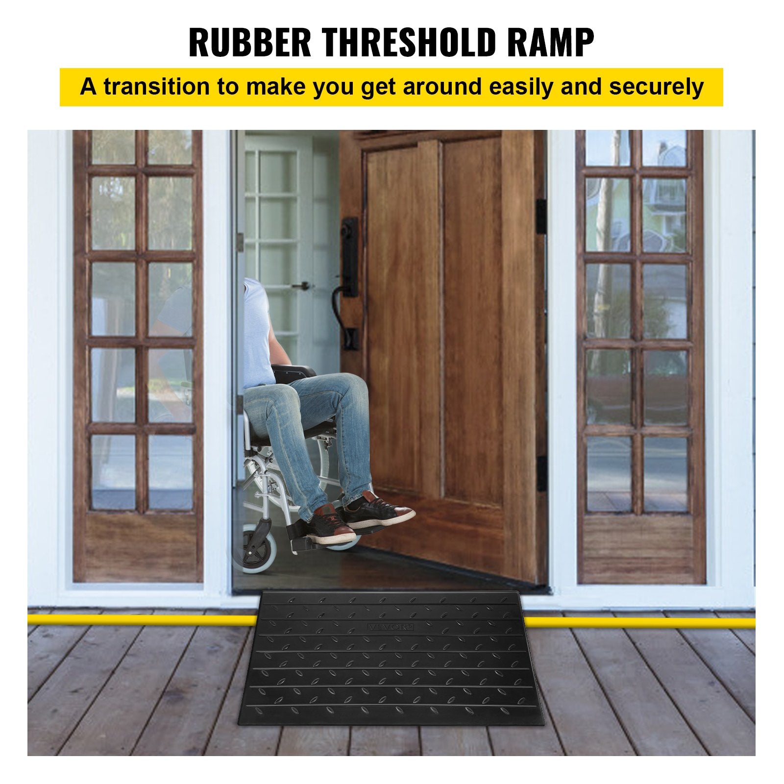 Hlpmedical rubber threshold ramp with 7.62 cm rise, 3-channel cord cover, supports wheelchairs and scooters, rated for 997.9 kg load