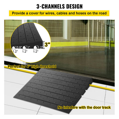 Rubber threshold ramp with 7.62 cm rise, designed for wheelchair and scooter entry, supports up to 997.9 kg load, Hlpmedical.