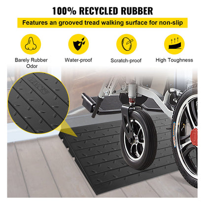 Rubber threshold ramp with 3 channels for doorways, rated for 997.9 kg, used for wheelchair and scooter access.