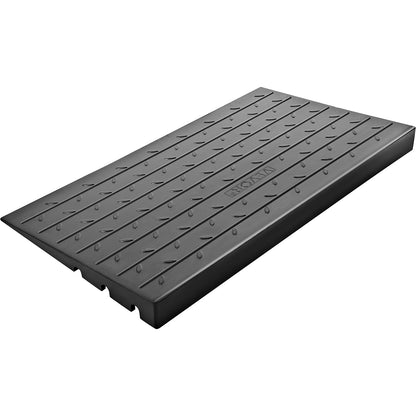 Rubber threshold ramp with 3 channels and 7.62 cm rise, suitable for wheelchairs and scooters, rated for 997.9 kg load capacity.