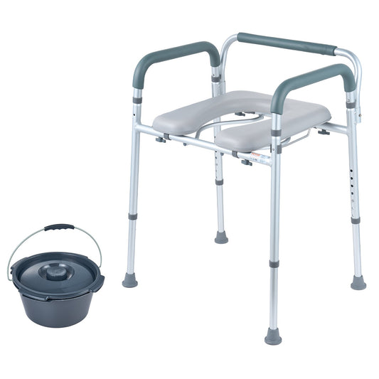 Hlpmedical bedside commode chair with padded seat, adjustable height, raised toilet seat, removable bucket, for senior mobility aid