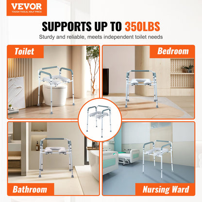 Hlpmedical bedside commode chair with padded seat, adjustable height, raised toilet seat, removable bucket, and armrests for seniors.