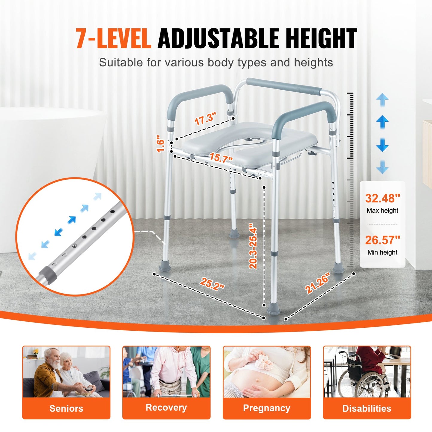 Hlpmedical bedside commode chair with padded seat, adjustable height, removable bucket, and armrests for adult seniors.