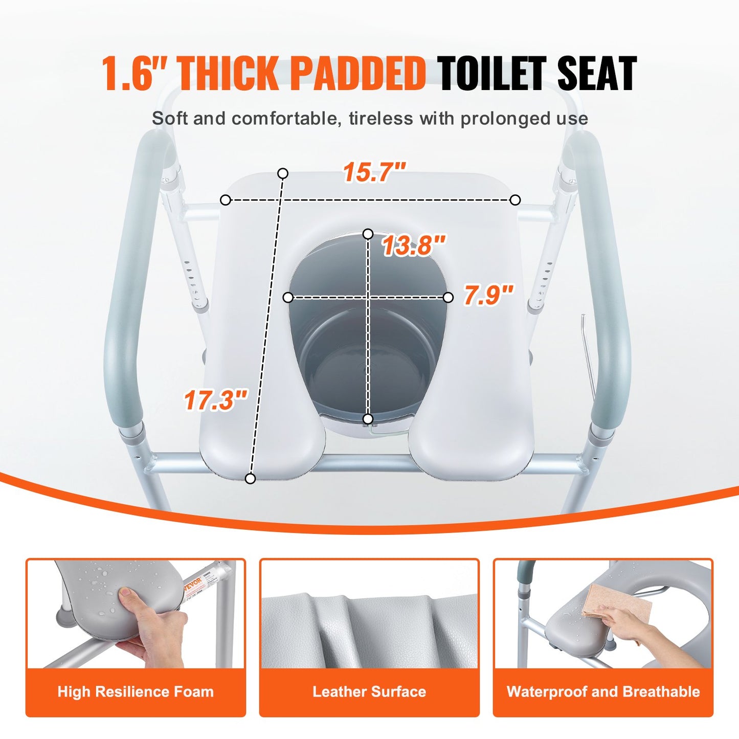 Hlpmedical bedside commode chair with padded seat, adjustable height, removable bucket, armrests, and raised toilet seat for seniors