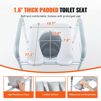 Hlpmedical bedside commode chair with padded seat, adjustable height, removable bucket, armrests, and raised toilet seat for seniors