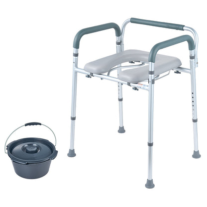 Hlpmedical bedside commode with padded seat, adjustable height, raised toilet seat, removable bucket, suitable for seniors and adults