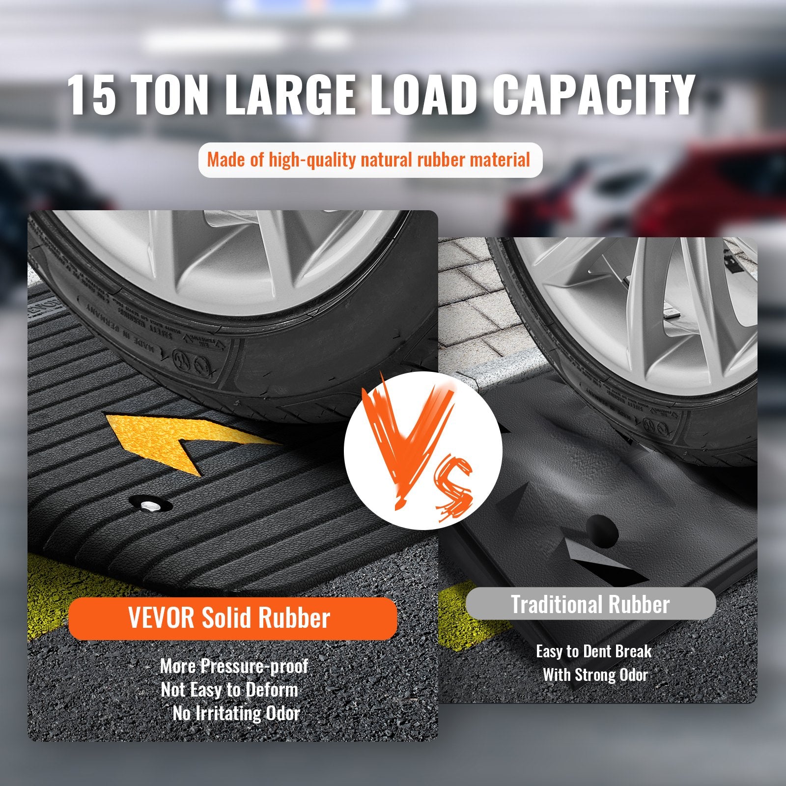 Hlpmedical rubber threshold ramp with textured surface, 8.9 cm rise, suitable for wheelchairs and scooters, 15-ton capacity.