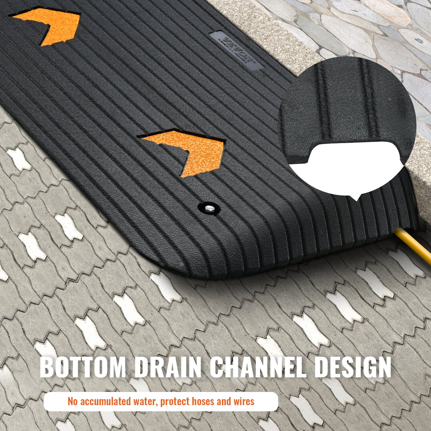 Hlpmedical rubber threshold ramp with non-slip surface, 8.9 cm rise, for wheelchairs and scooters, 15-ton load capacity.