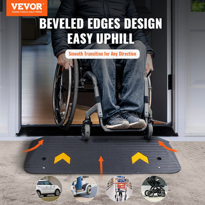 Upgraded rubber threshold ramp with textured surface, 3.8 cm rise, suitable for wheelchairs and scooters, rated for 15 tons.