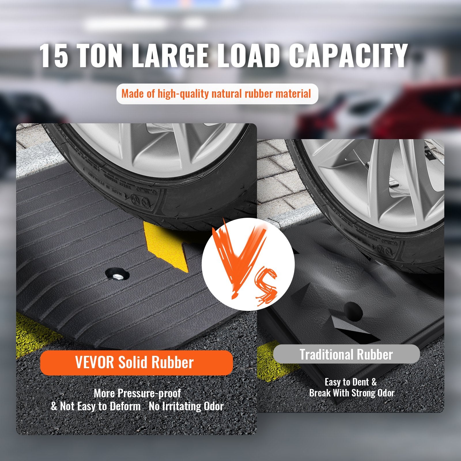 Upgraded rubber threshold ramp with textured non-slip surface, 3.8 cm rise, rated for 15 tons, ideal for wheelchairs and scooters.
