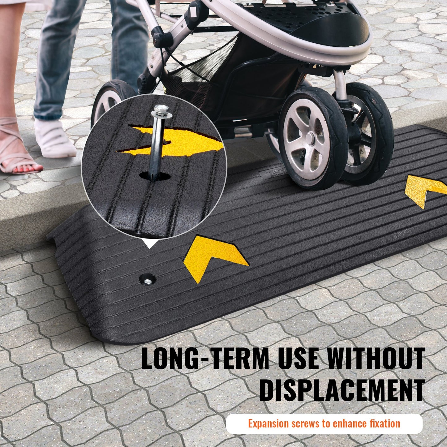 Hlpmedical upgraded rubber threshold ramp with textured surface, 3.8 cm rise, suitable for wheelchairs and scooters, rated 15 tons load
