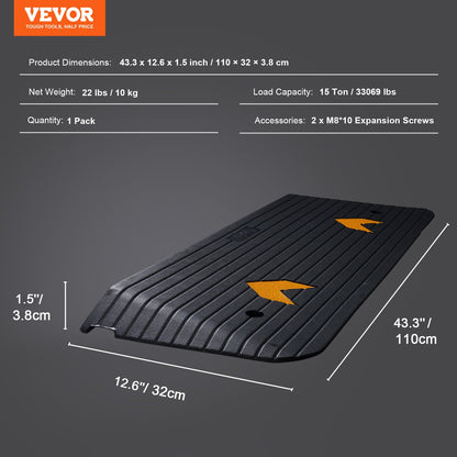 Upgraded rubber threshold ramp with textured surface, 3.8 cm rise, suitable for wheelchairs and scooters, 15-ton load capacity.