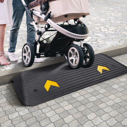Upgraded rubber threshold ramp with 3.8 cm rise, non-slip textured surface, for wheelchairs and scooters, rated 15 tons load capacity.