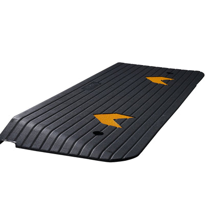 Hlpmedical rubber threshold ramp with 5 cm rise, non-slip surface, rated for 15 tons, suitable for wheelchairs and scooters.