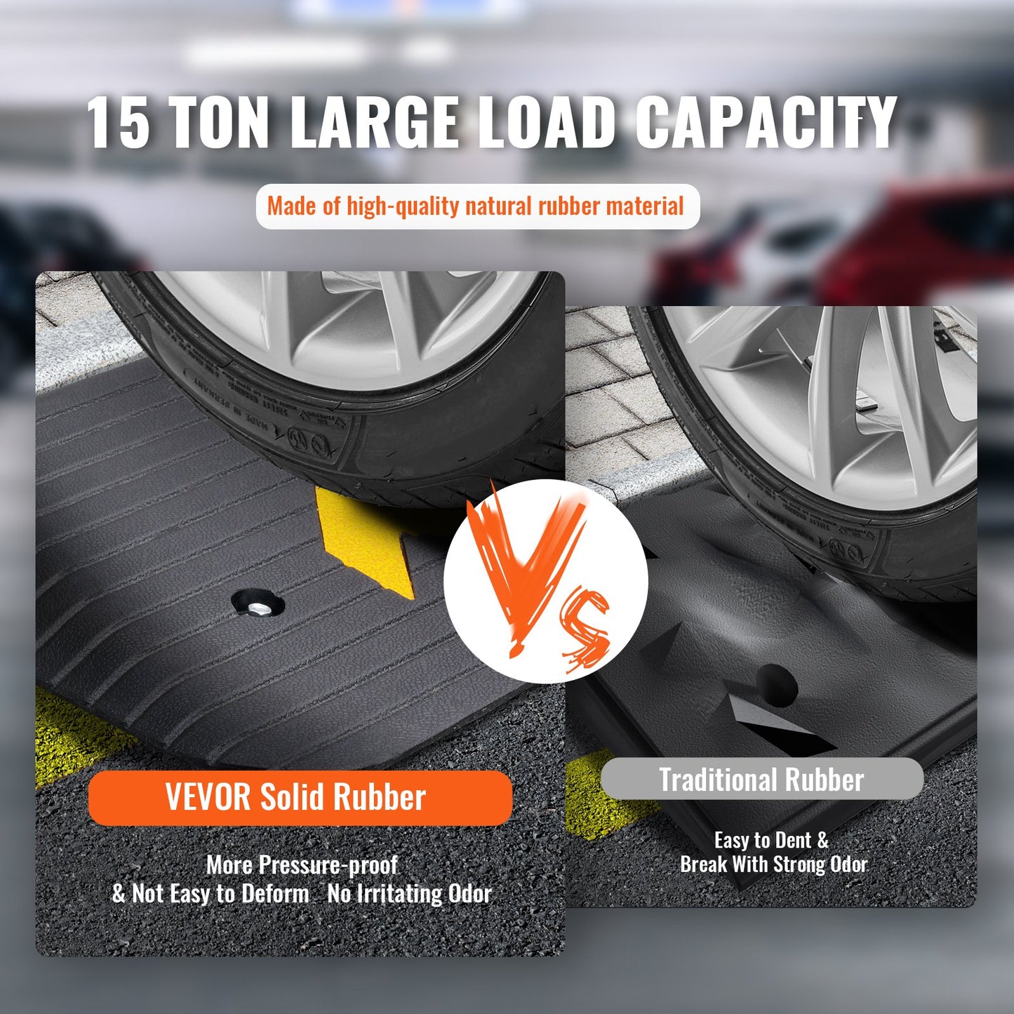 Rubber threshold ramp by Hlpmedical with non-slip surface, 5cm rise, rated for 15 tons, for wheelchair and scooter access.