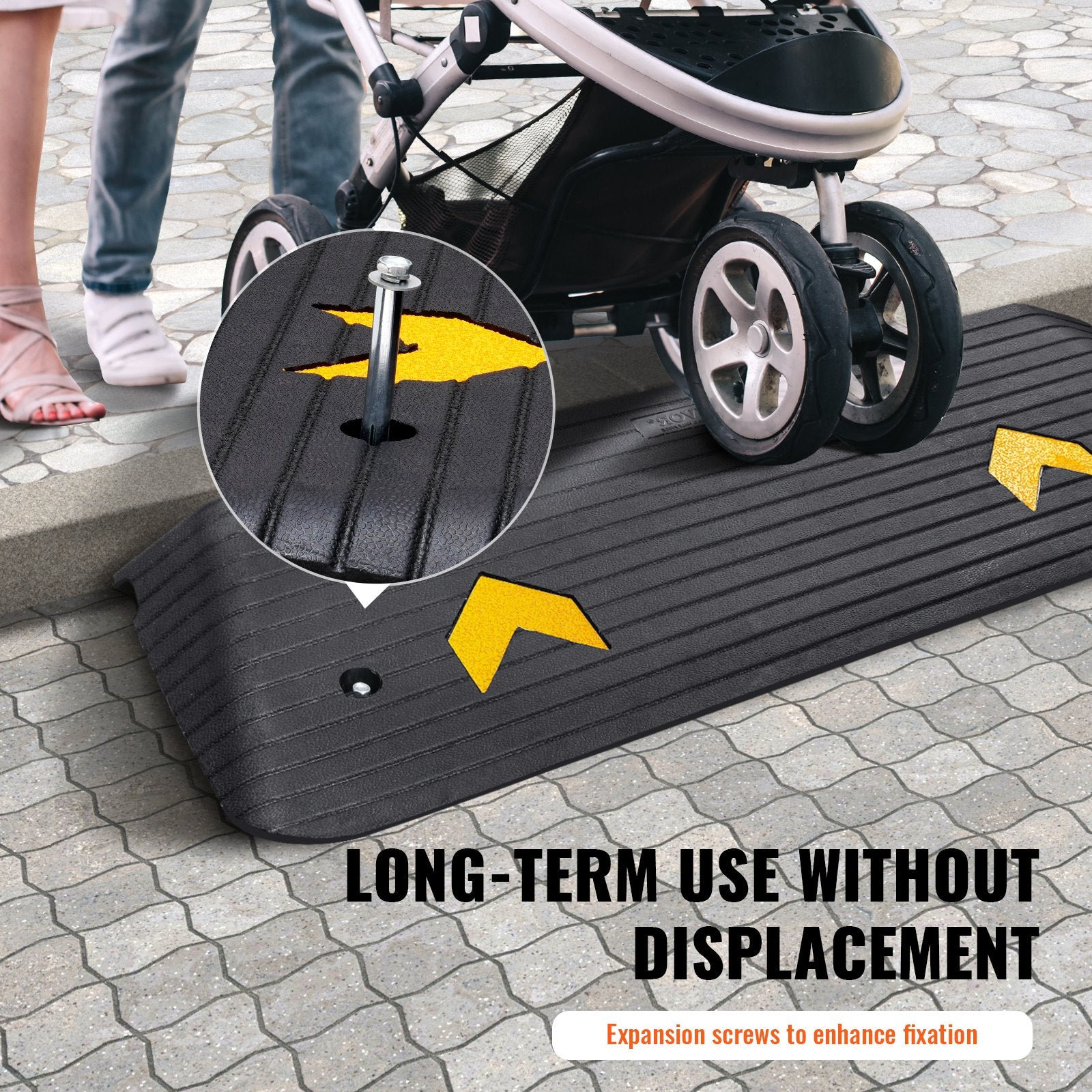 Rubber threshold ramp with 5cm rise, non-slip surface, rated for 15 tons, for wheelchair and scooter access, by Hlpmedical.