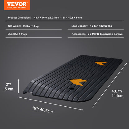 Rubber threshold ramp with 5 cm rise, non-slip surface, for wheelchairs and scooters, rated for 15 tons, by Hlpmedical.