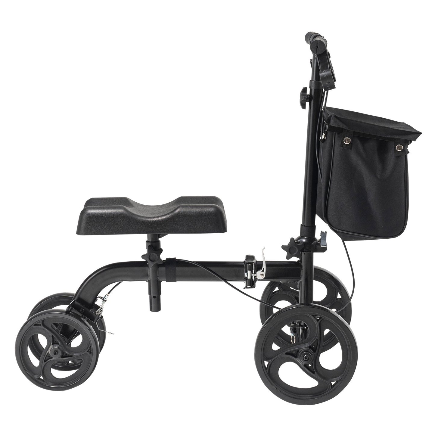 Hlpmedical folding knee scooter with height-adjustable handlebar, all-terrain wheels, dual brakes, and knee pad for mobility recovery.