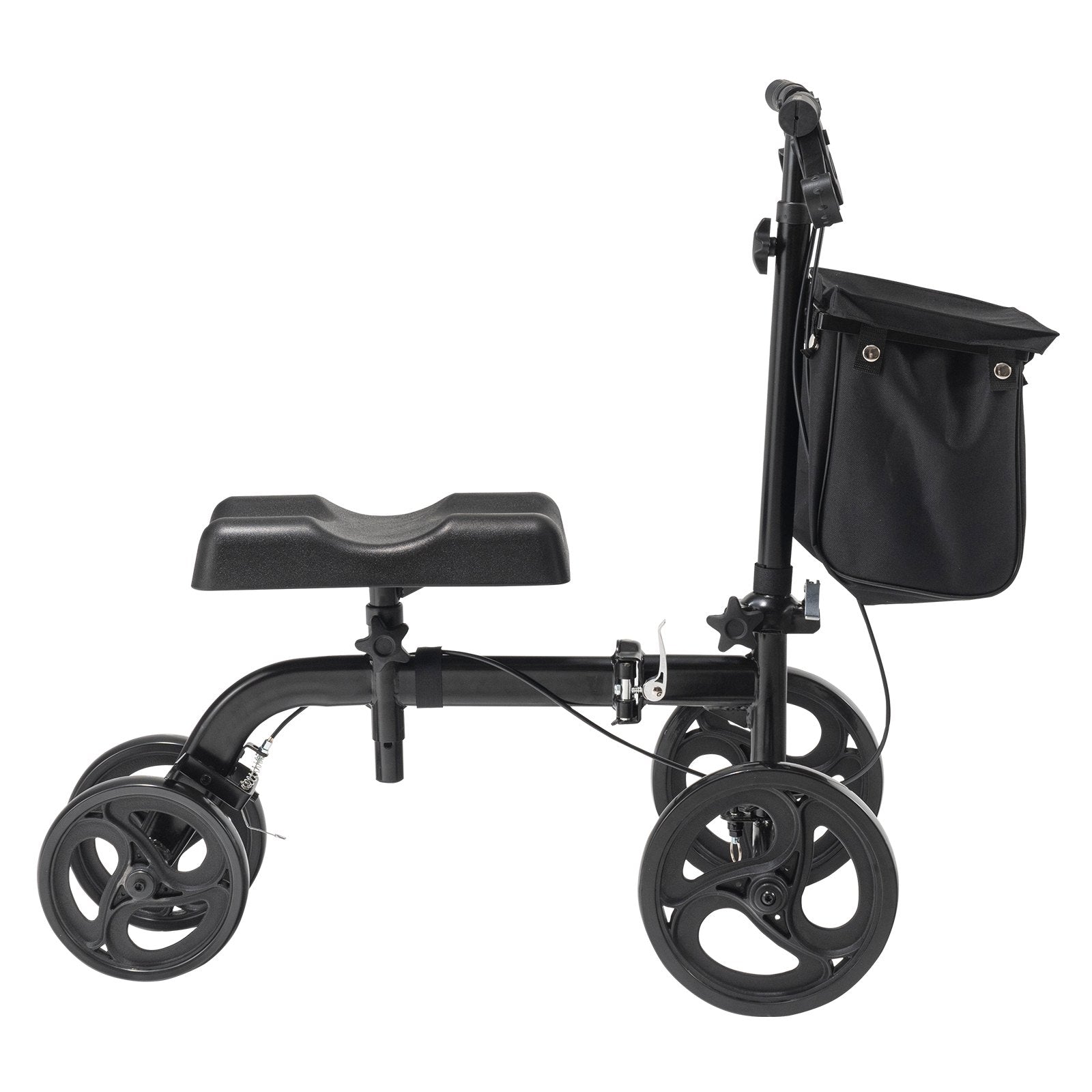 Hlpmedical folding knee scooter with height-adjustable handlebar, all-terrain wheels, dual brakes, and knee pad for mobility recovery.