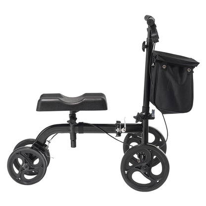 Hlpmedical folding knee scooter with height-adjustable handlebar, all-terrain wheels, dual brakes, and knee pad for mobility recovery.