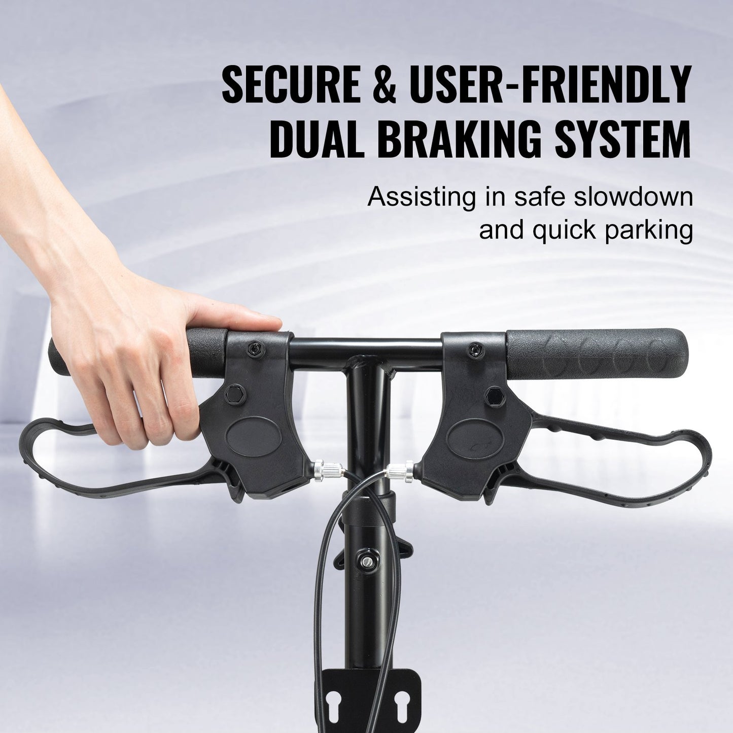 Hlpmedical folding knee scooter with adjustable handlebar, knee pad, all-terrain wheels, and dual brakes for leg injury recovery.