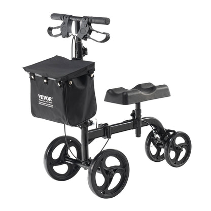 Hlpmedical folding knee scooter with adjustable handlebar, solid wheels, dual brakes, and knee pad for mobility and leg injury recovery.