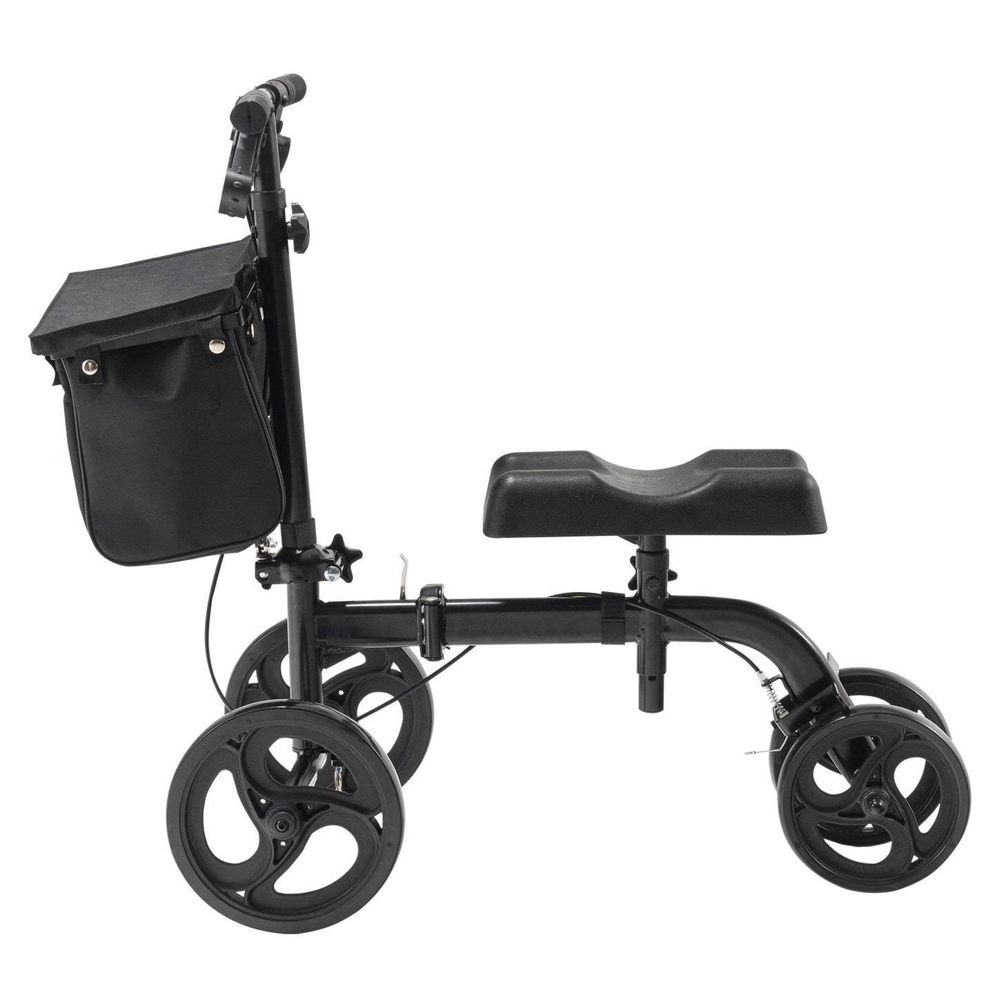 Hlpmedical folding knee scooter with adjustable handlebar, knee pad, all-terrain wheels, and dual brakes for mobility assistance.