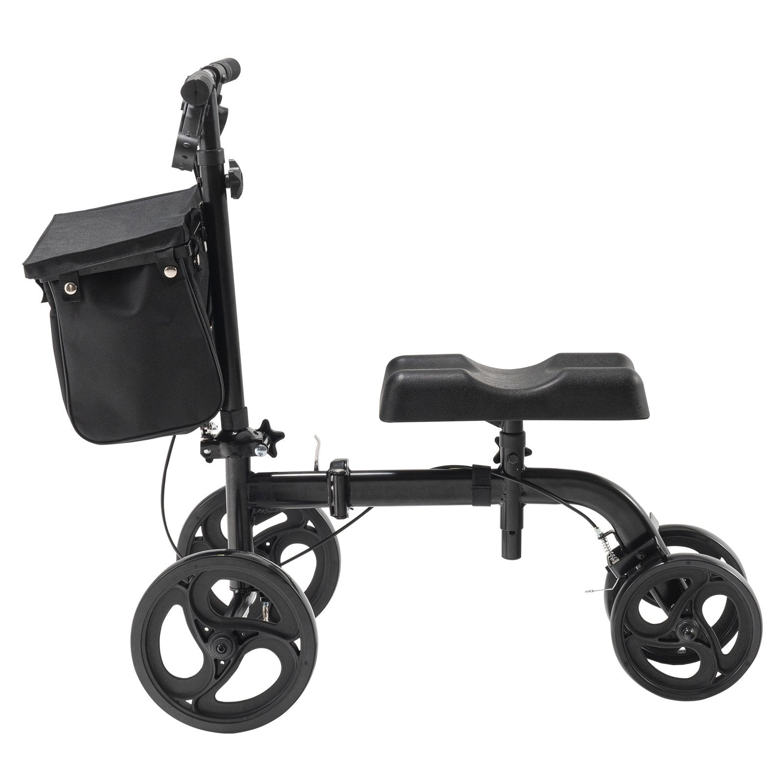 Hlpmedical folding knee scooter with adjustable handlebar, knee pad, all-terrain wheels, and dual brakes for mobility assistance.