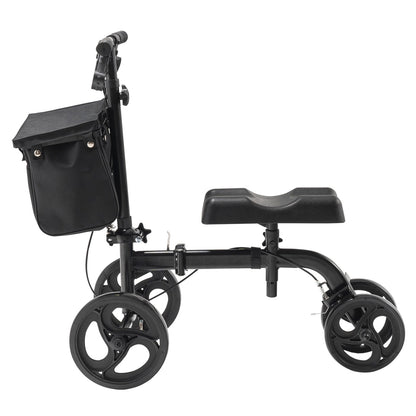 Hlpmedical folding knee scooter with adjustable handlebar, knee pad, all-terrain wheels, and dual brakes for mobility assistance.