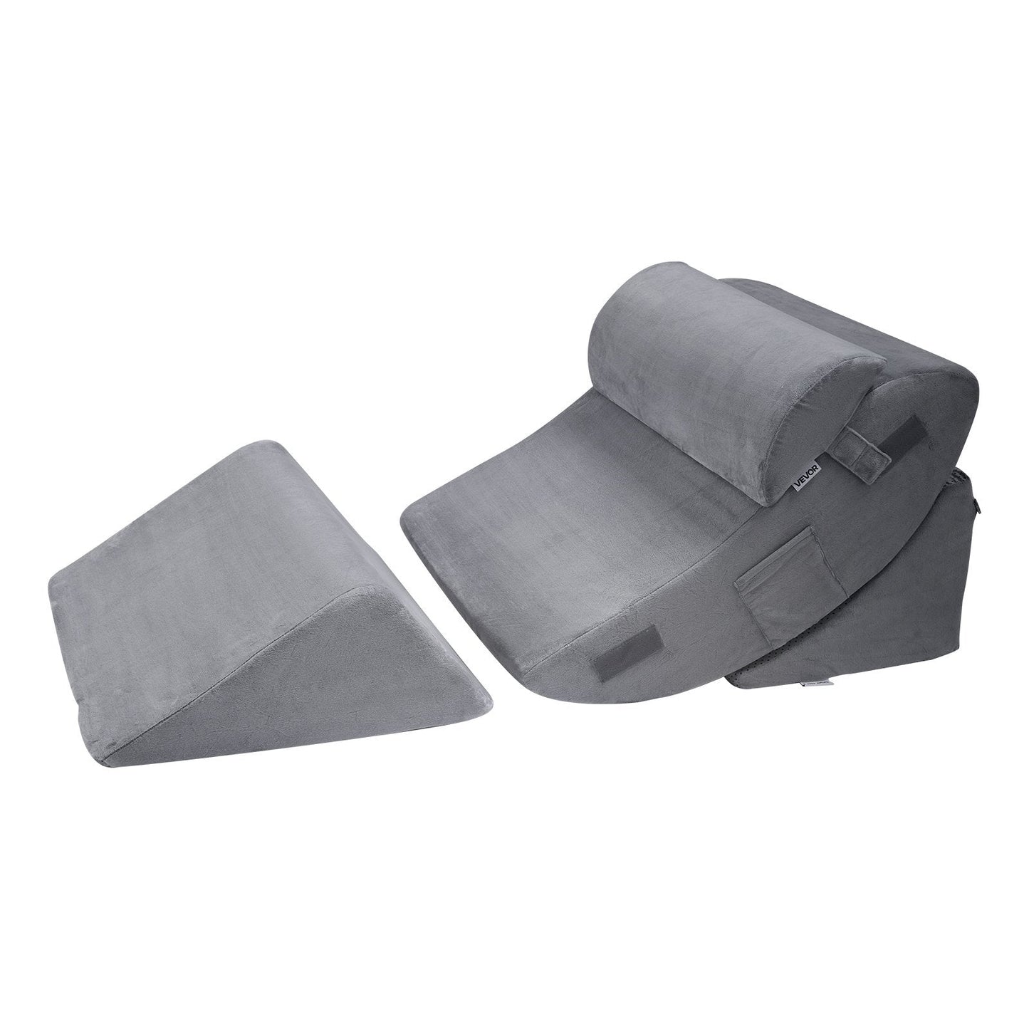Dark grey Hlpmedical wedge pillow set with 4 adjustable orthopedic pillows for neck, back, leg support and post-surgery relief.