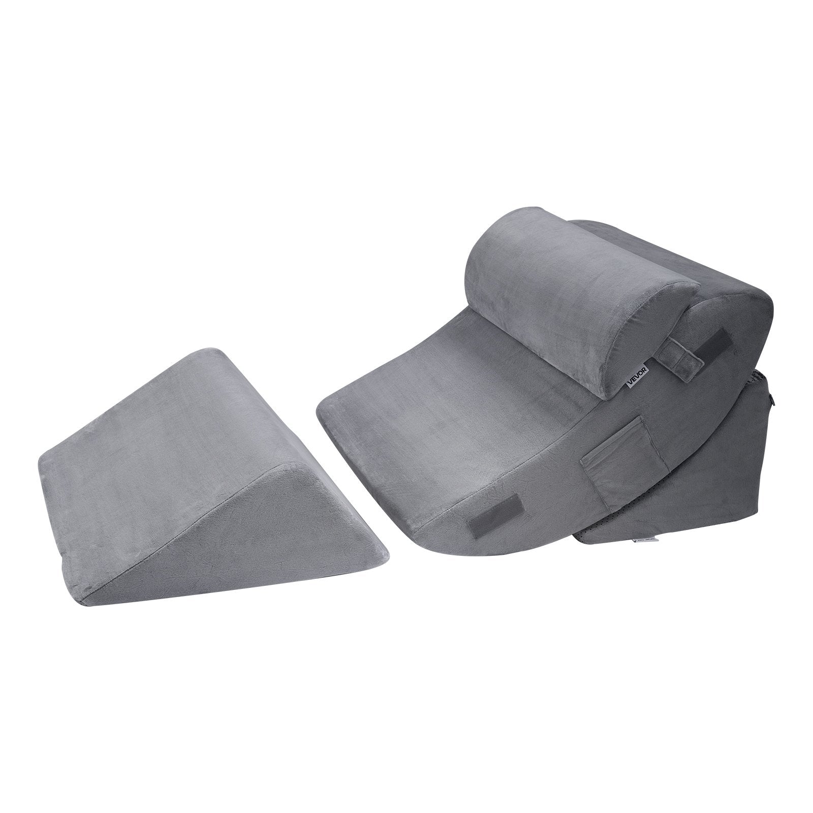Dark grey Hlpmedical wedge pillow set with 4 adjustable orthopedic pillows for neck, back, leg support and post-surgery relief.