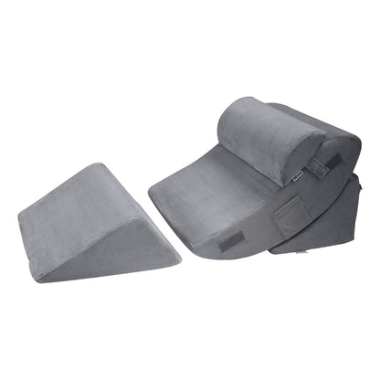 Dark grey Hlpmedical wedge pillow set with 4 adjustable orthopedic pillows for neck, back, leg support and post-surgery relief.