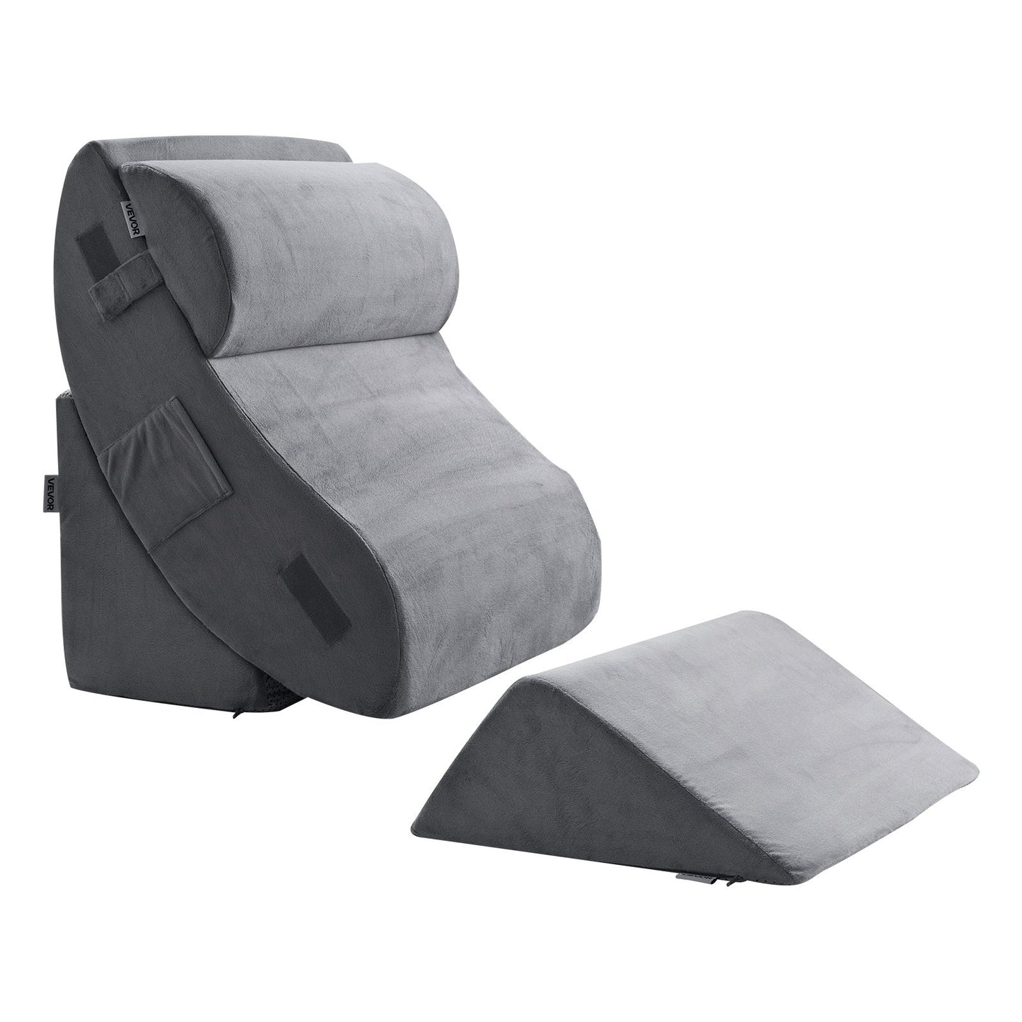 Dark grey wedge pillow set for sleep and post-surgery support, featuring adjustable orthopedic cushions for back, neck, and leg relief.