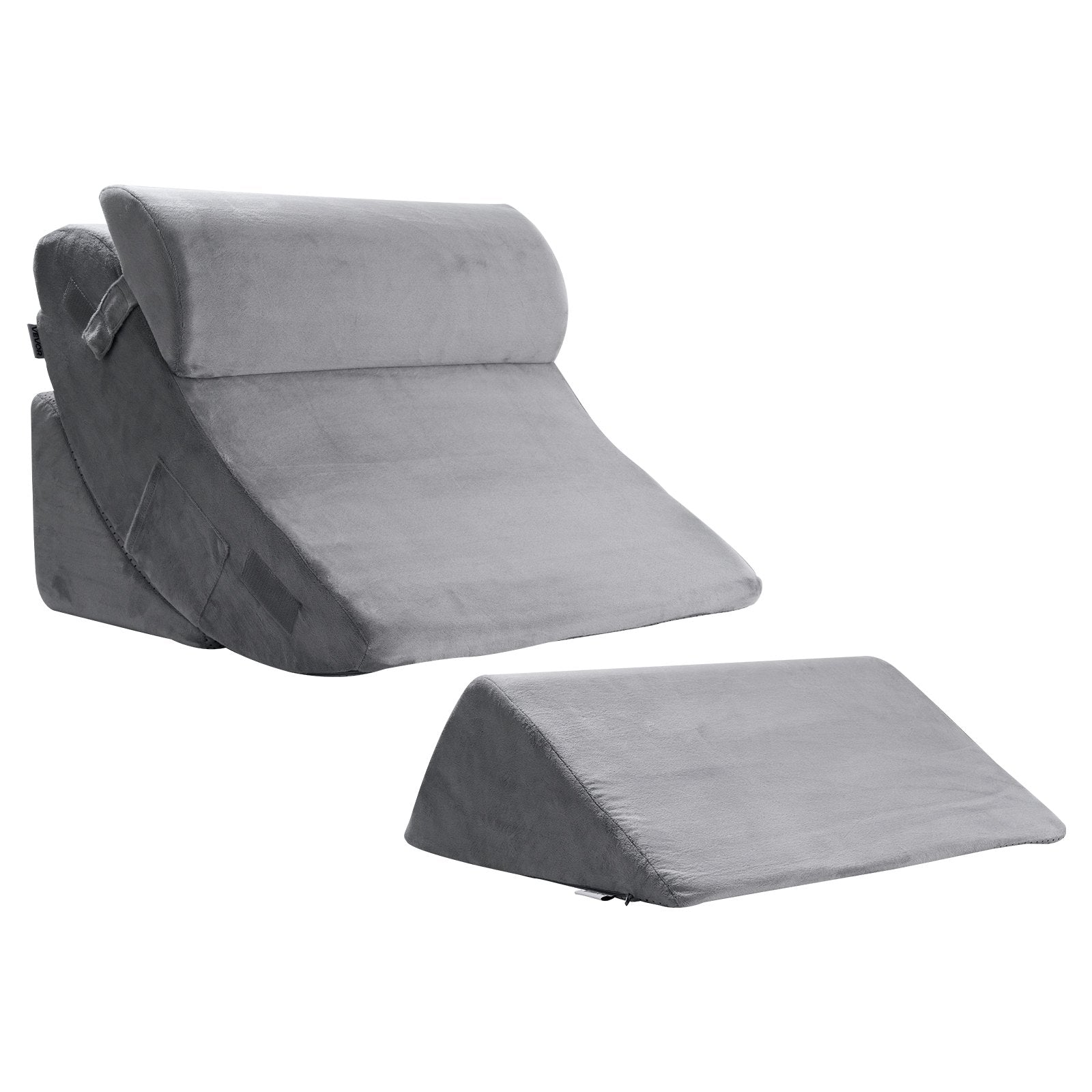 Dark grey wedge pillow set for sleeping by Hlpmedical, adjustable orthopedic support for back pain, acid reflux, and snoring relief.
