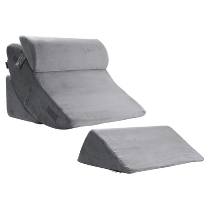 Dark grey wedge pillow set for sleeping by Hlpmedical, adjustable orthopedic support for back pain, acid reflux, and snoring relief.