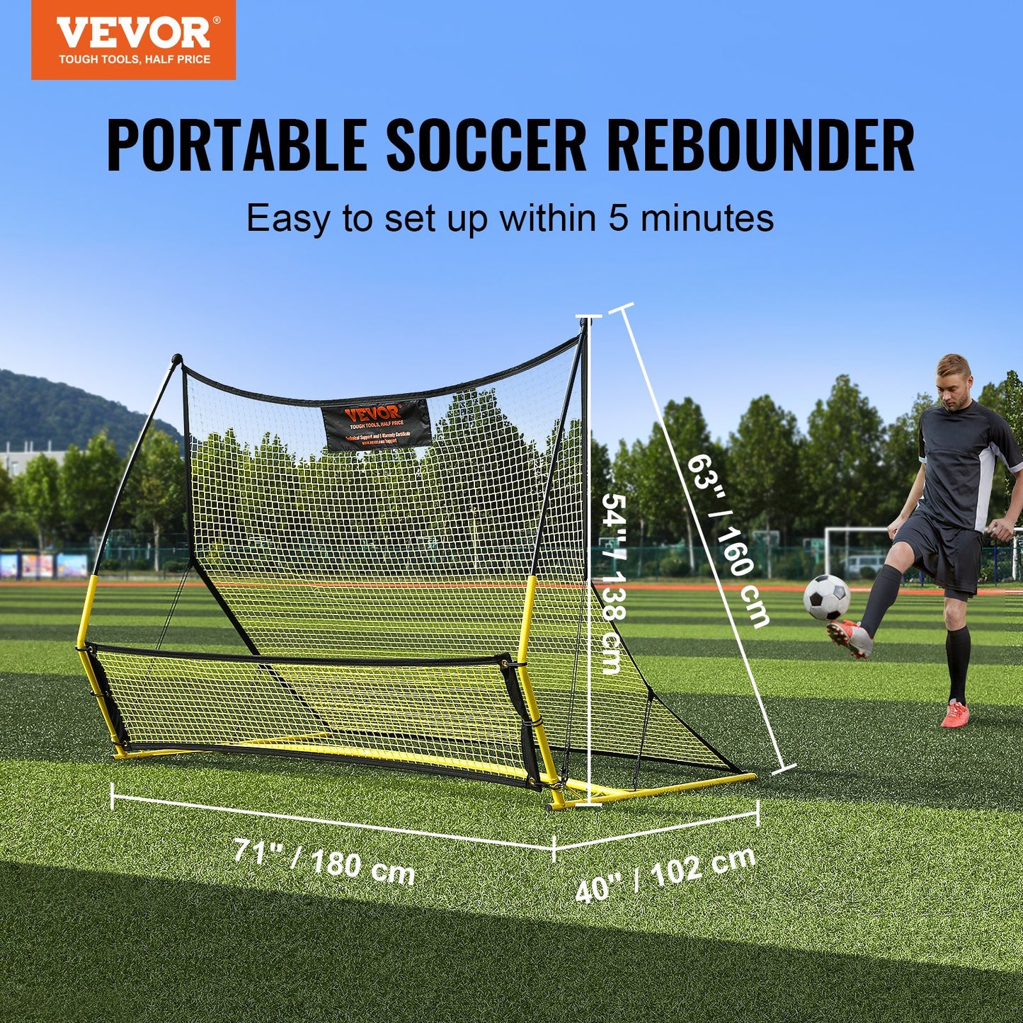 Hlpmedical 2-in-1 portable soccer rebounder net for soccer practice, with a sturdy iron frame and portable carrying bag.