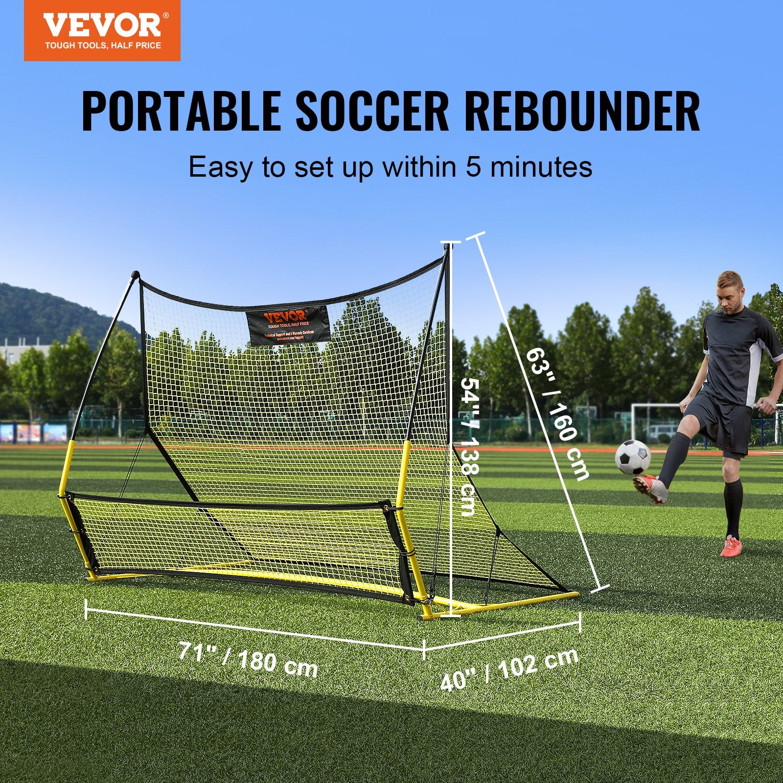 Hlpmedical 2-in-1 portable soccer rebounder net for soccer practice, with a sturdy iron frame and portable carrying bag.