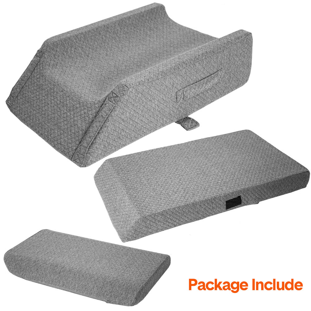 Hlpmedical ergonomic leg wedge pillow with adjustable height, memory foam, washable cover, used for ankle, foot support, and recovery.