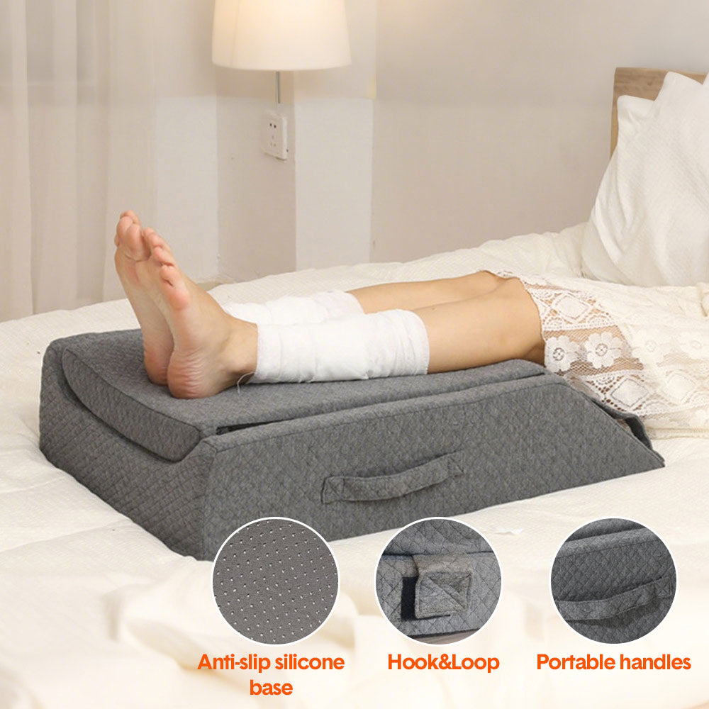 Hlpmedical Leg Wedge Ergonomic Booster with adjustable height, memory foam support pillow for ankle and foot pain relief.