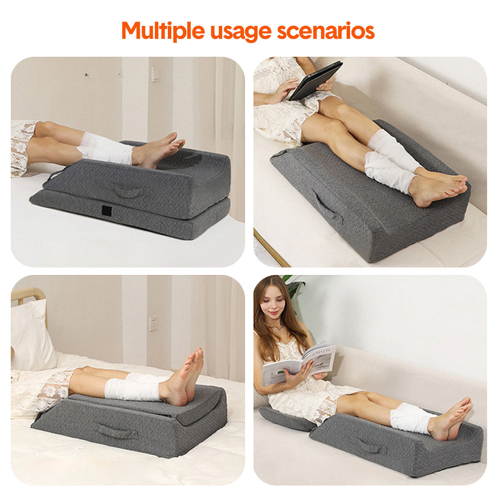 Hlpmedical ergonomic leg wedge pillow with adjustable heights, memory foam support, washable cover for ankle, foot, and surgery recovery.