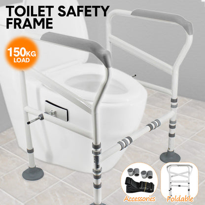 Adjustable Hlpmedical toilet safety frame with grab handle for elderly and disabled, supports up to 150kg for mobility aid.