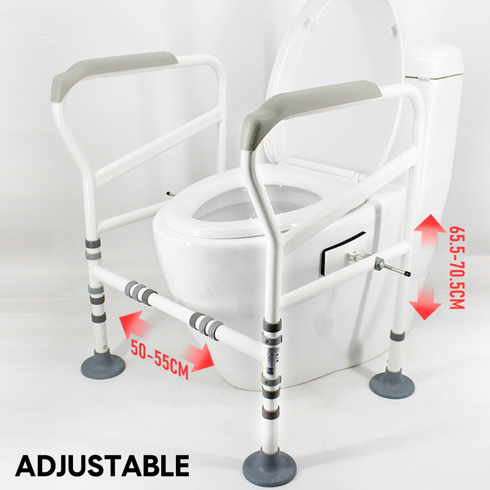 Hlpmedical adjustable toilet safety frame with grab handle for elderly and disabled, supports up to 150kg for mobility aid.