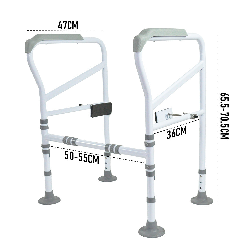 Adjustable Hlpmedical toilet safety frame with grab handle for elderly and disabled, supports up to 150kg.